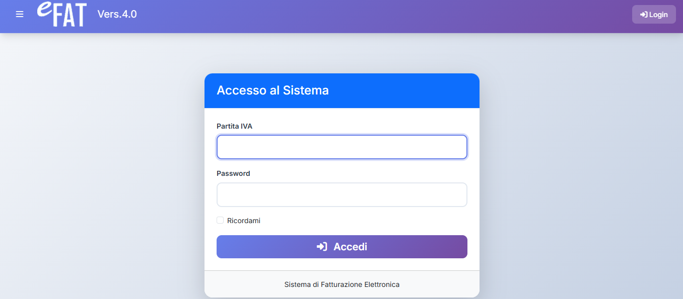 Schermata Login eFAT 4.0